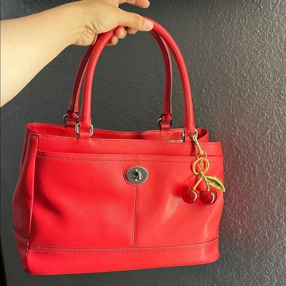 Coach Red Leather bag with Cherry Charm Hang Tag and Dust Bag - Picture 1 of 8